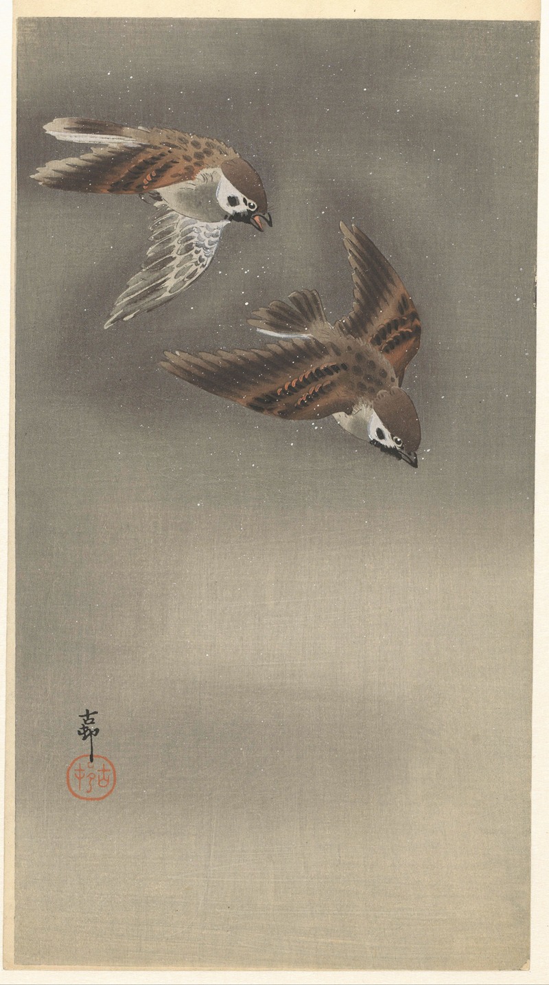 Ohara Koson - Ring sparrows in snow