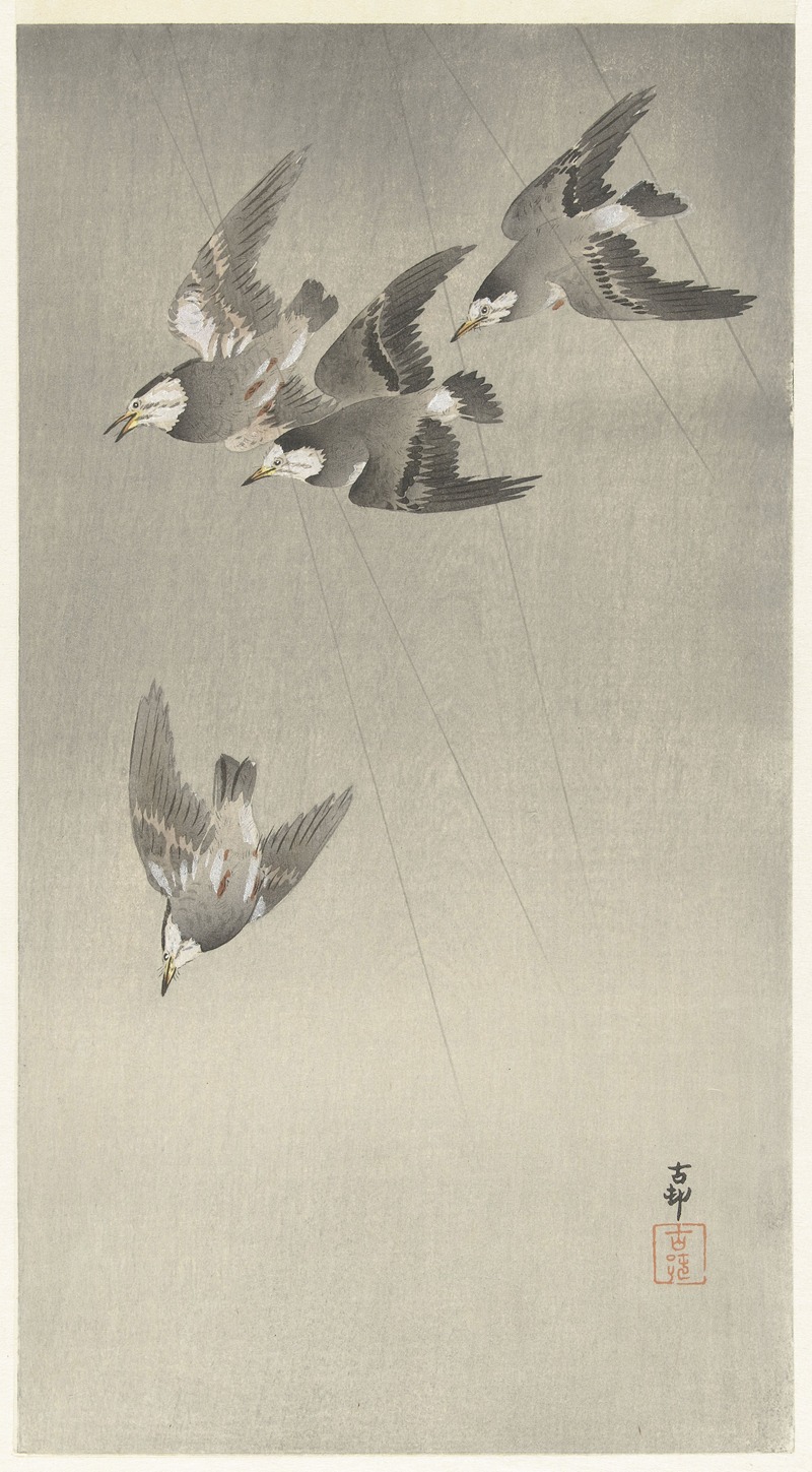 Ohara Koson - Starlings in the rain