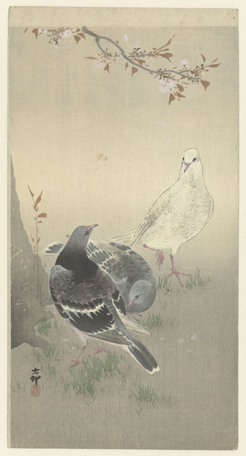 Ohara Koson - Three tame pigeons