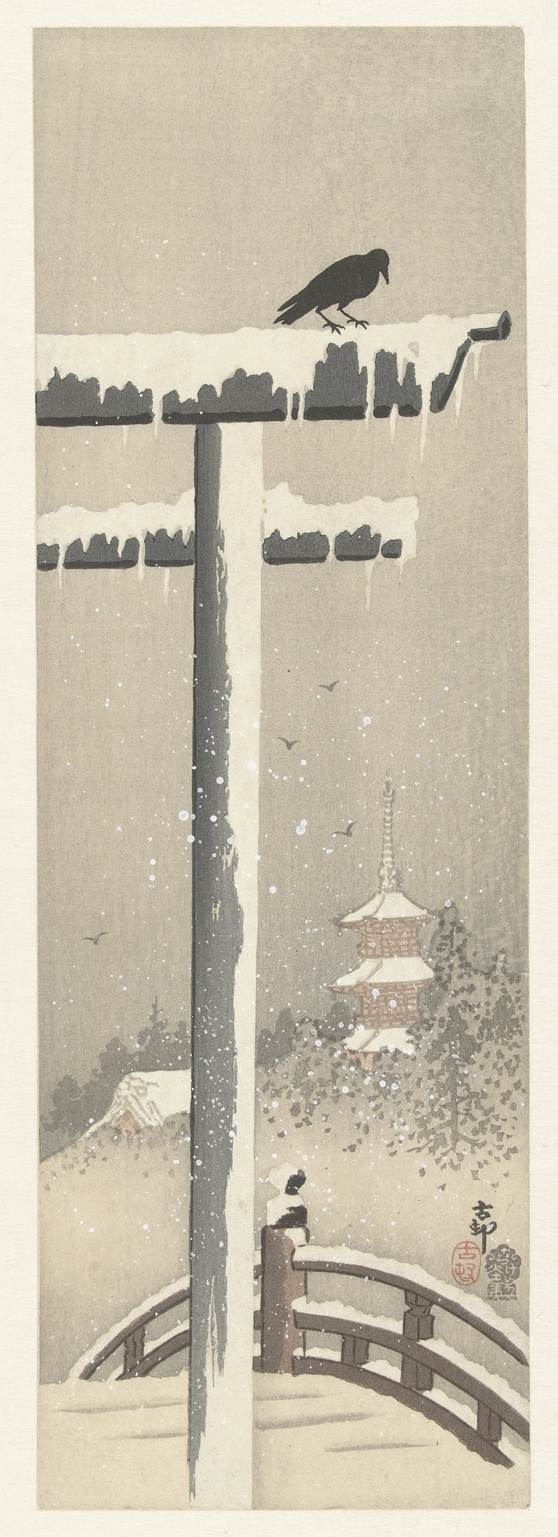 Ohara Koson - Torii in the snow