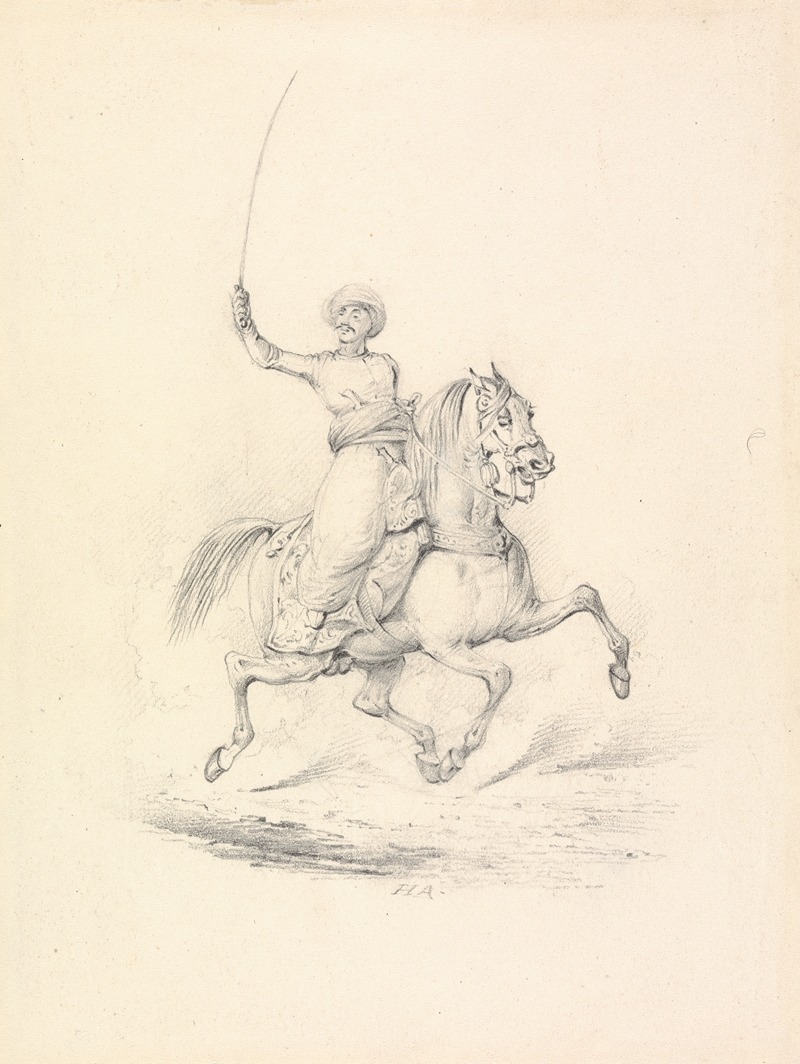 Henry Thomas Alken - Turbaned Cavalryman, Right Arm with Curved Sword Upraised