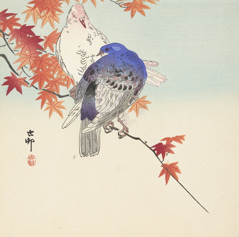 Ohara Koson - Two pigeons on autumnal branch