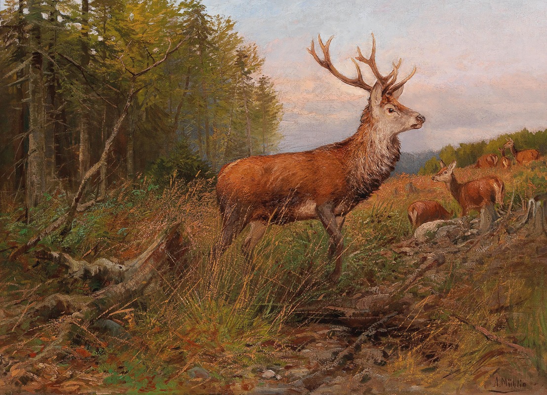 Albert Ernst Mühlig - Red Deer On the Lookout