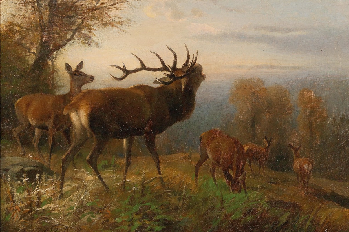Carl Friedrich Deiker - Herd of Red Deer