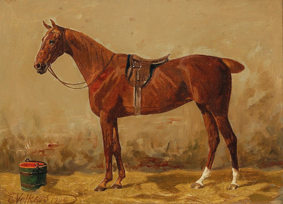Emil Volkers - Saddled Chestnut in the Stable