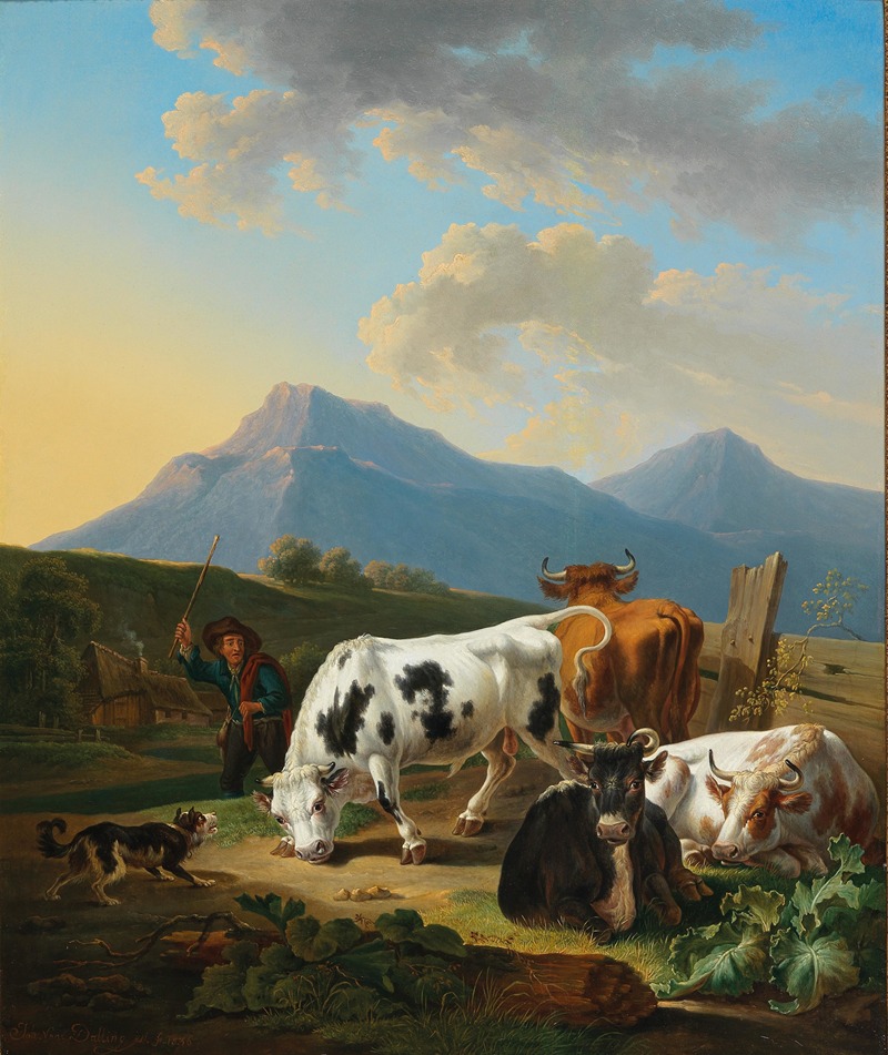 Johann Baptist Dallinger von Dalling - Bauer mit Stier und Kühen
