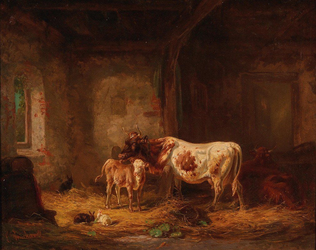 Louis Reinhardt - Cows and Rabbits in the Barn