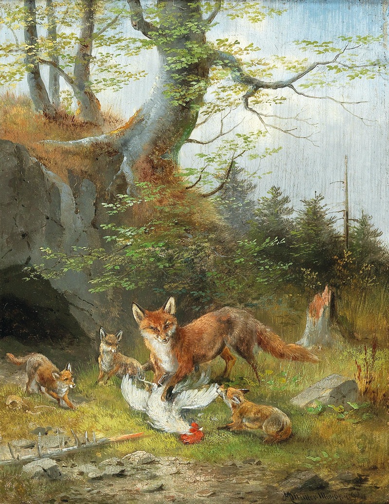 Moritz Müller - Young fox family with prey