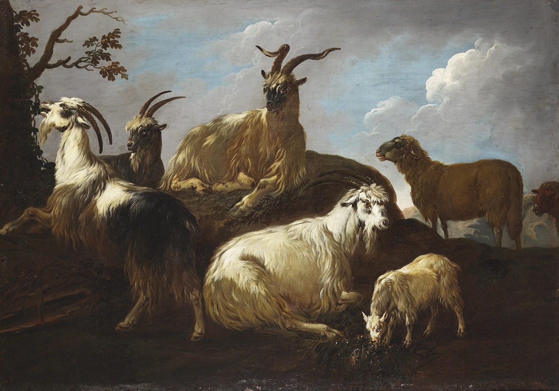 Philipp Peter Roos - Capre e pecore in un paesaggio
