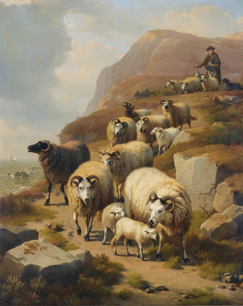 Eugène Joseph Verboeckhoven - A Shepherd And His Flock