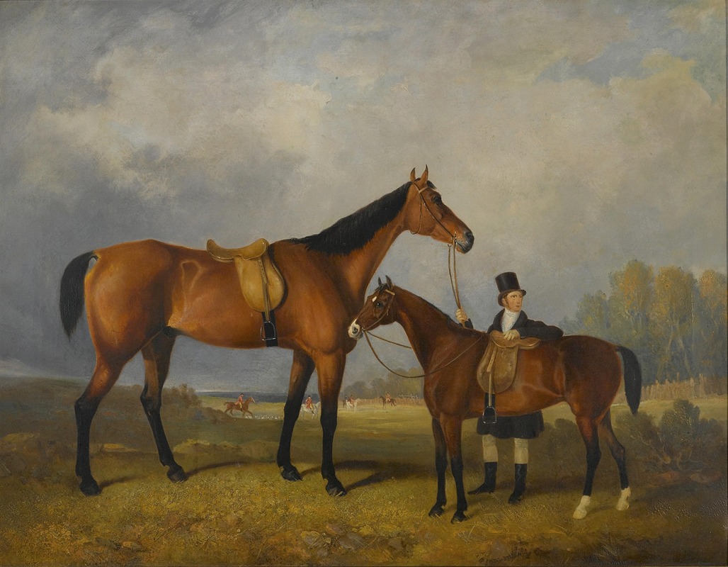 Follower Of William Barraud - A Groom With His Hack Holding His Master’s Horse