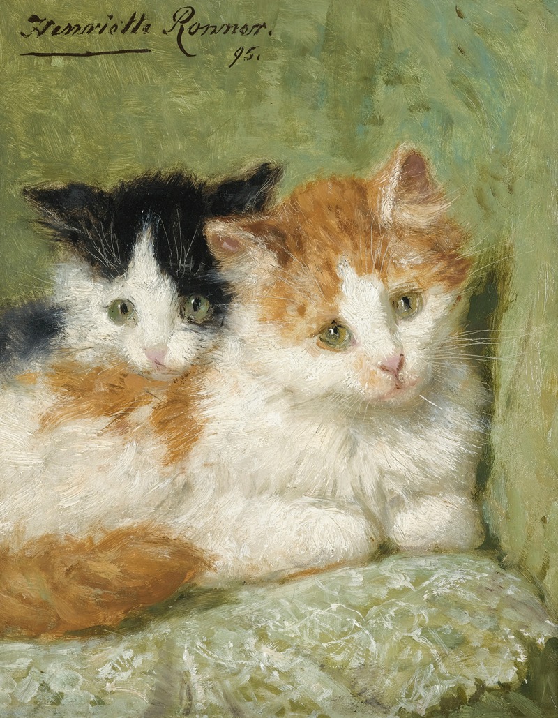 Henriëtte Ronner-Knip - Two Kittens Sitting On A Cushion
