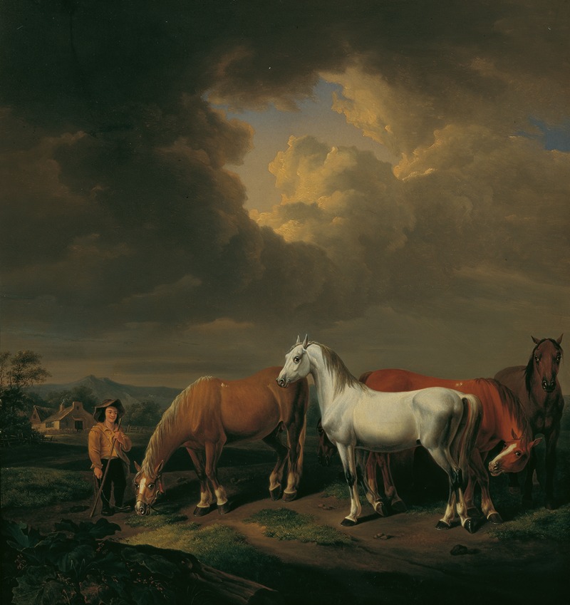 Johann Baptist Dallinger von Dalling - Fünf Ackerpferde