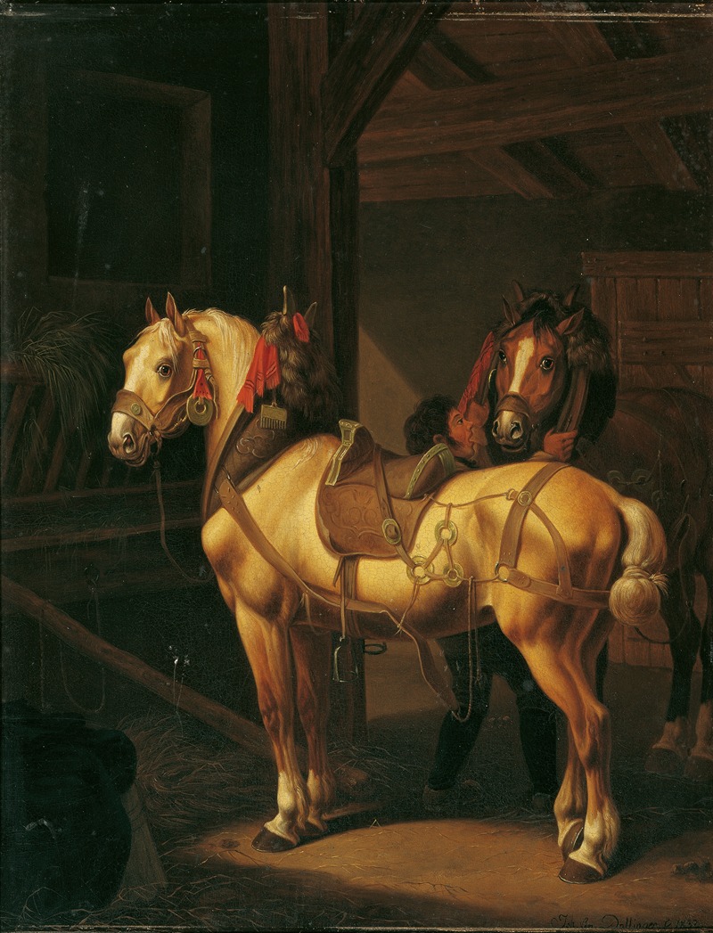 Johann Baptist Dallinger von Dalling - Zwei Zugpferde Im Stall