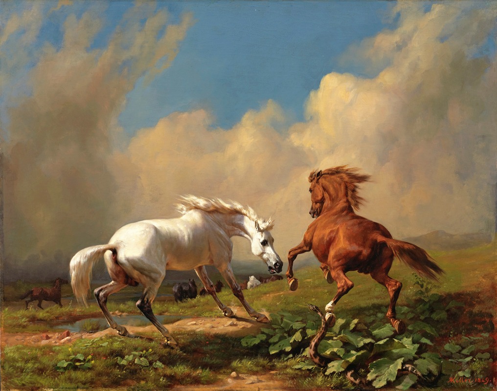 Johann Rudolf Koller - Horses Balking At Approaching Storm