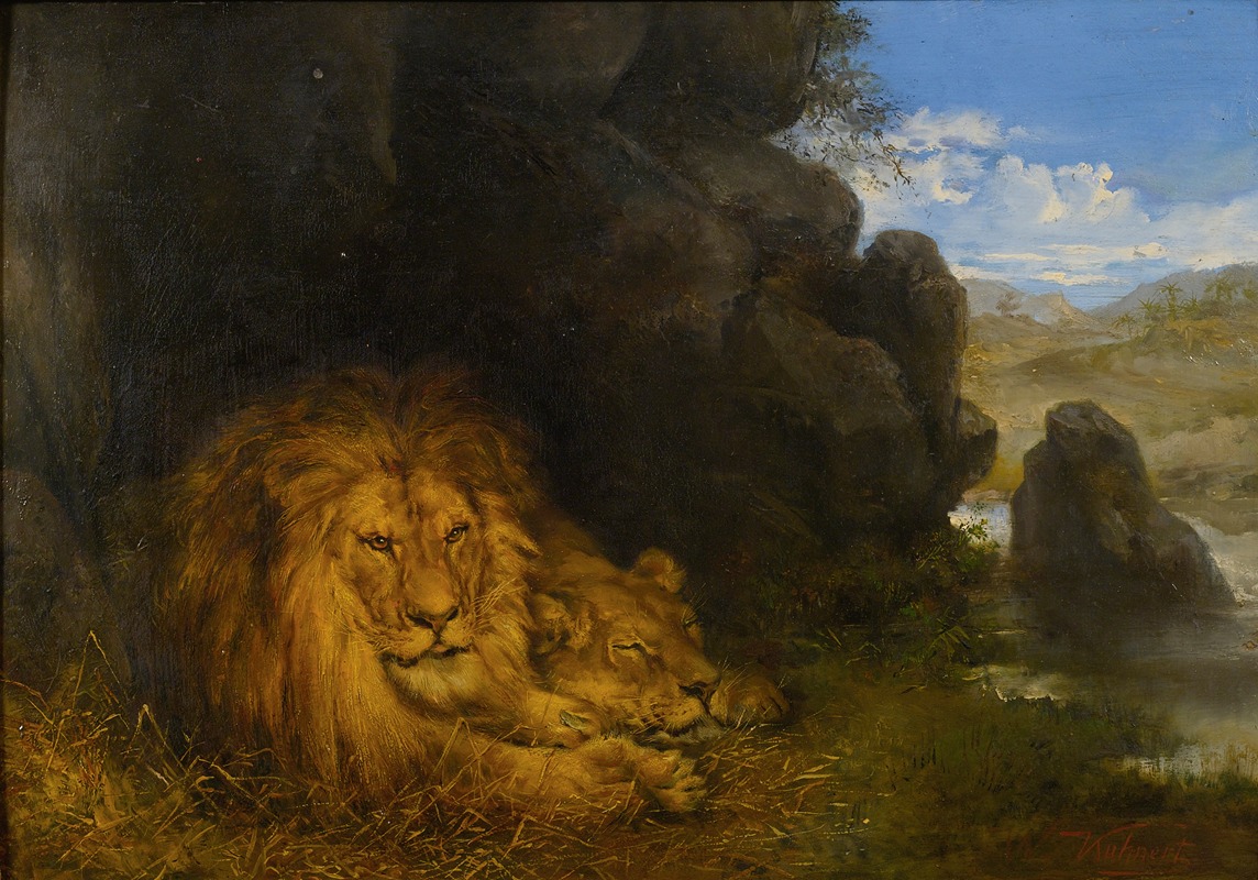 Wilhelm Kuhnert - Two Lions In A Cave