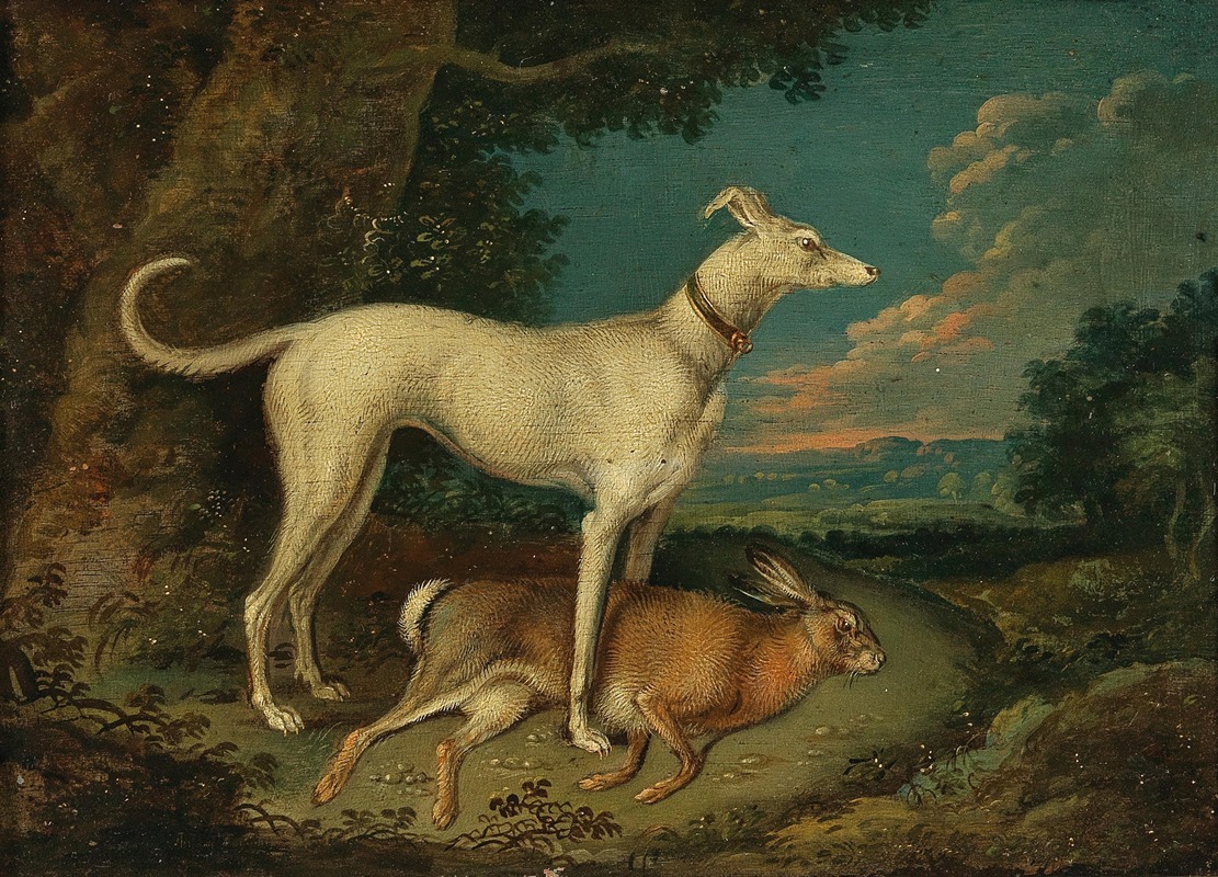 Anton Enzinger - A hunting dog with a rabbit