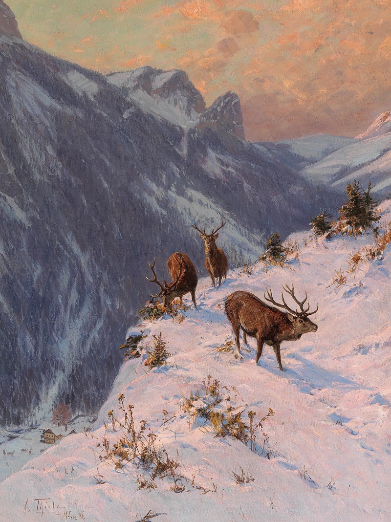 Arthur Thiele - A Red Deer in Winter