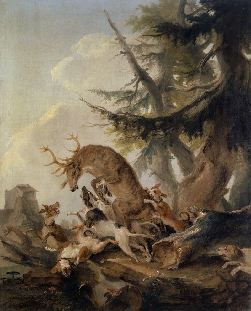 Caspar Wolf - Stag, Attacked by a Pack of Hounds
