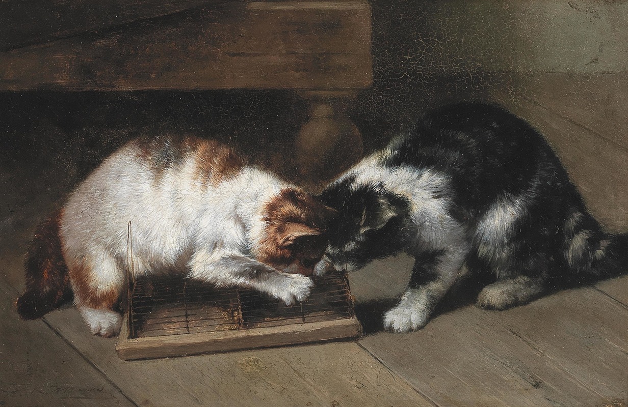 Eugene Remy Maes - Two Cats with a Prey