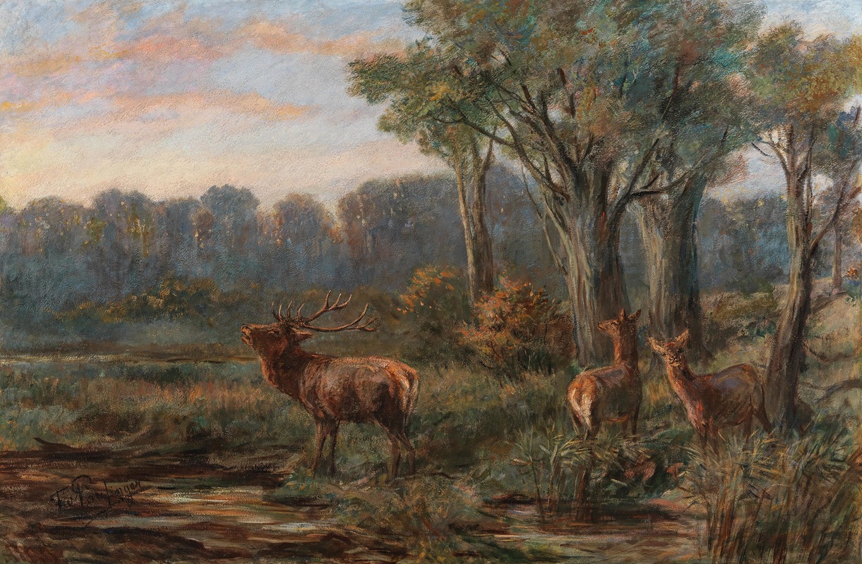 Franz Xaver von Pausinger - A Red Deer in a Glade