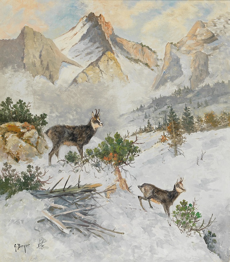 Georg Berger - Chamois in a Winter Landscape