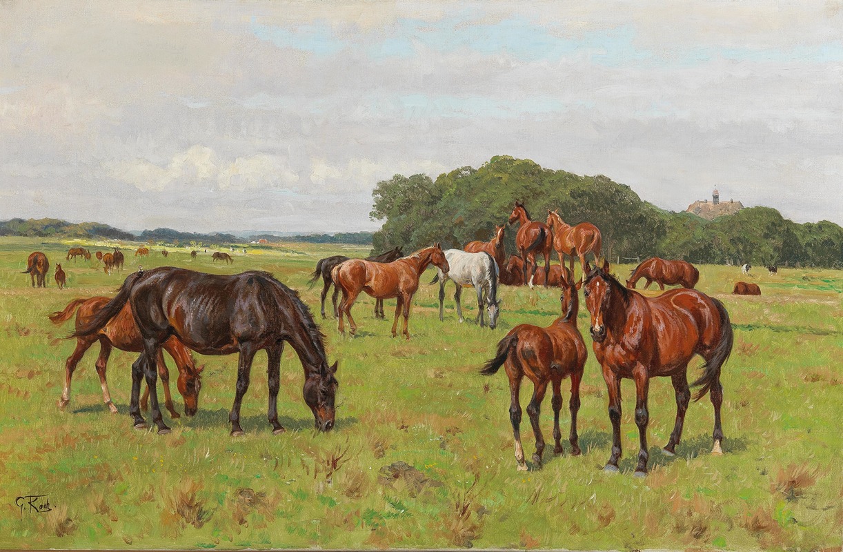 Georg Carl Koch - Horses in a Meadow