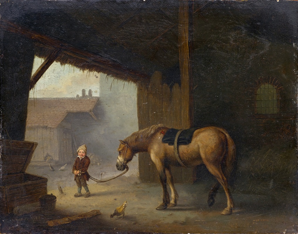 Jacques Albert Senave - Boy with a Horse in a Stable
