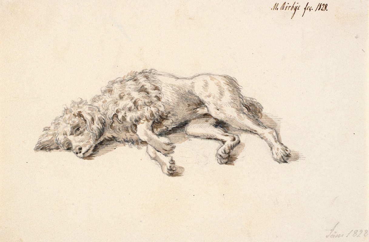 Martinus Rørbye - Liggende puddelhund