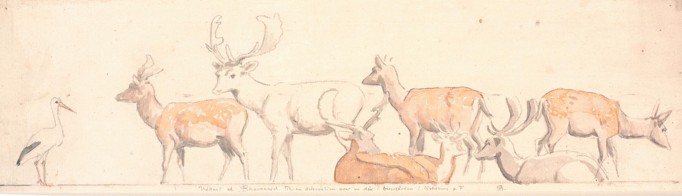 P. C. Skovgaard - En rudel hjorte og en stork
