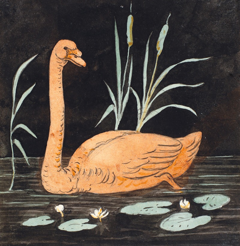 P. C. Skovgaard - En svane på sort baggrund. Dekorativt udkast.