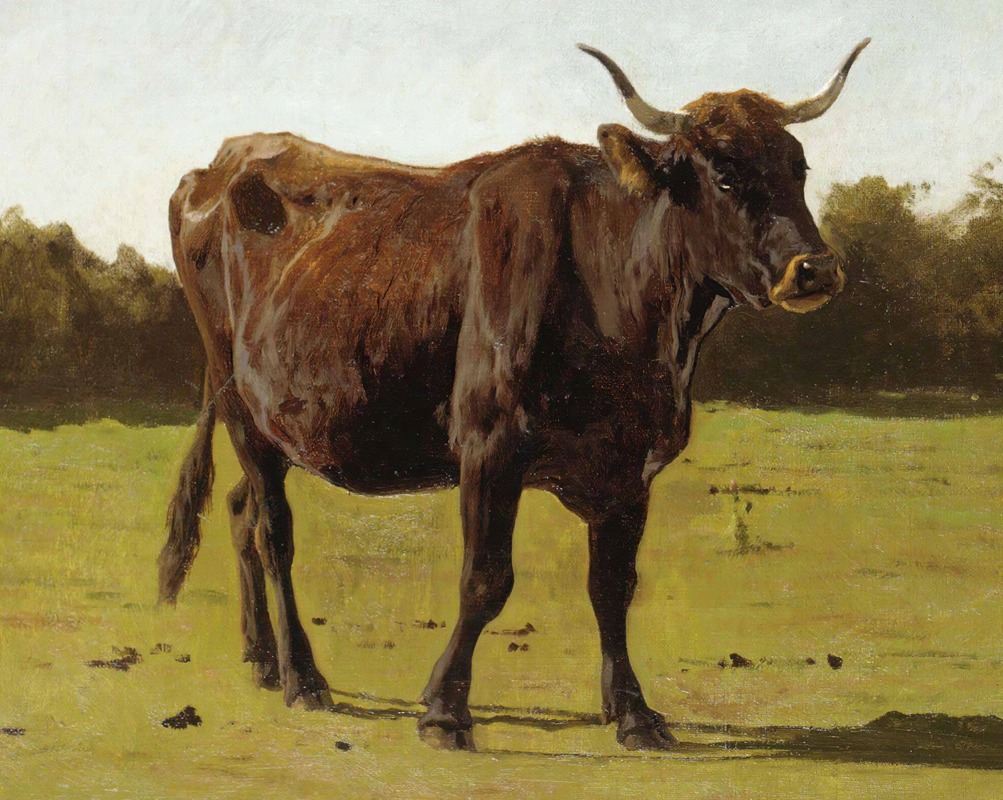 Auguste Bonheur - A Cow Grazing In A Meadow