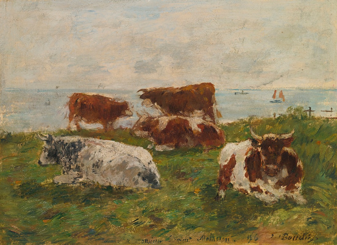 Eugène Boudin - Vaches Au Pré Au Bord De La Me