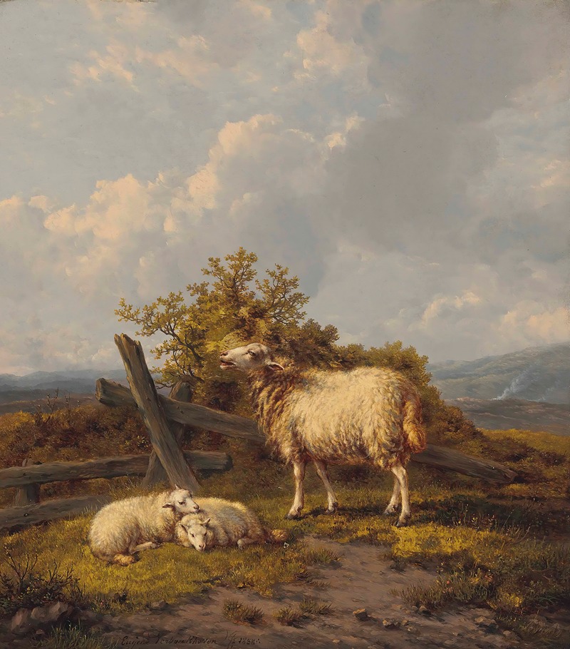 Eugène Joseph Verboeckhoven - Sheep And Lambs In A Pasture