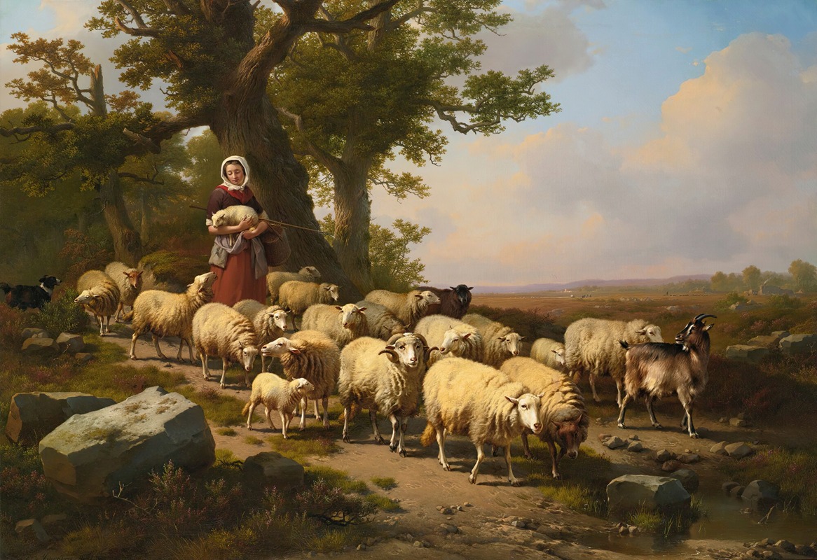 Eugène Joseph Verboeckhoven - A Shepherdess With Her Flock
