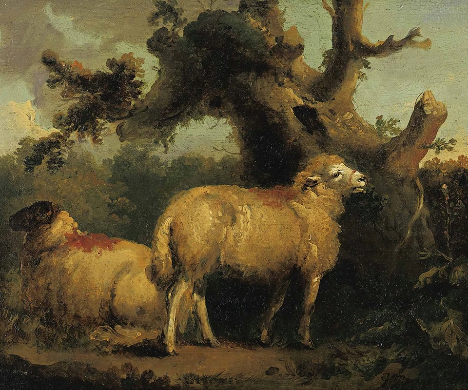 George Morland - Two Sheep In A Landscape