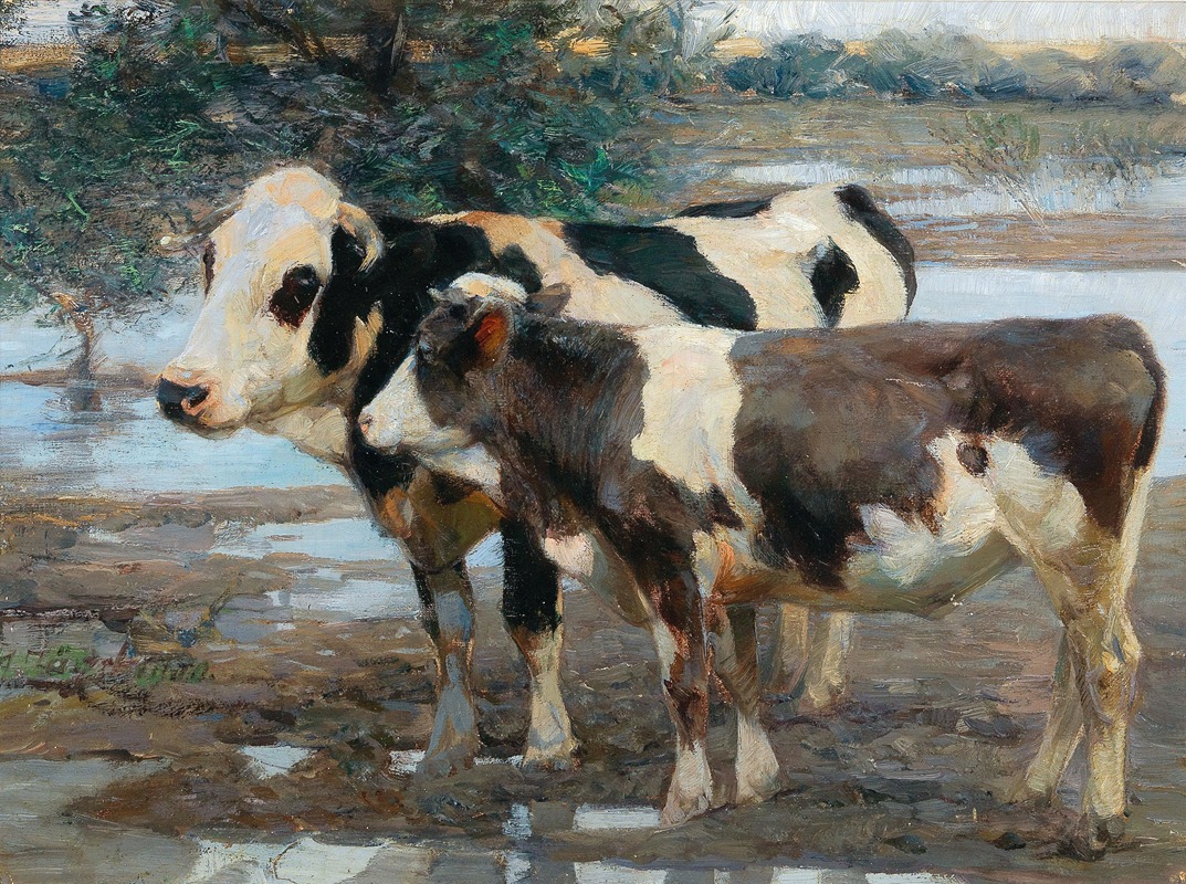 Heinrich Von Zügel - Two Cows By The Water