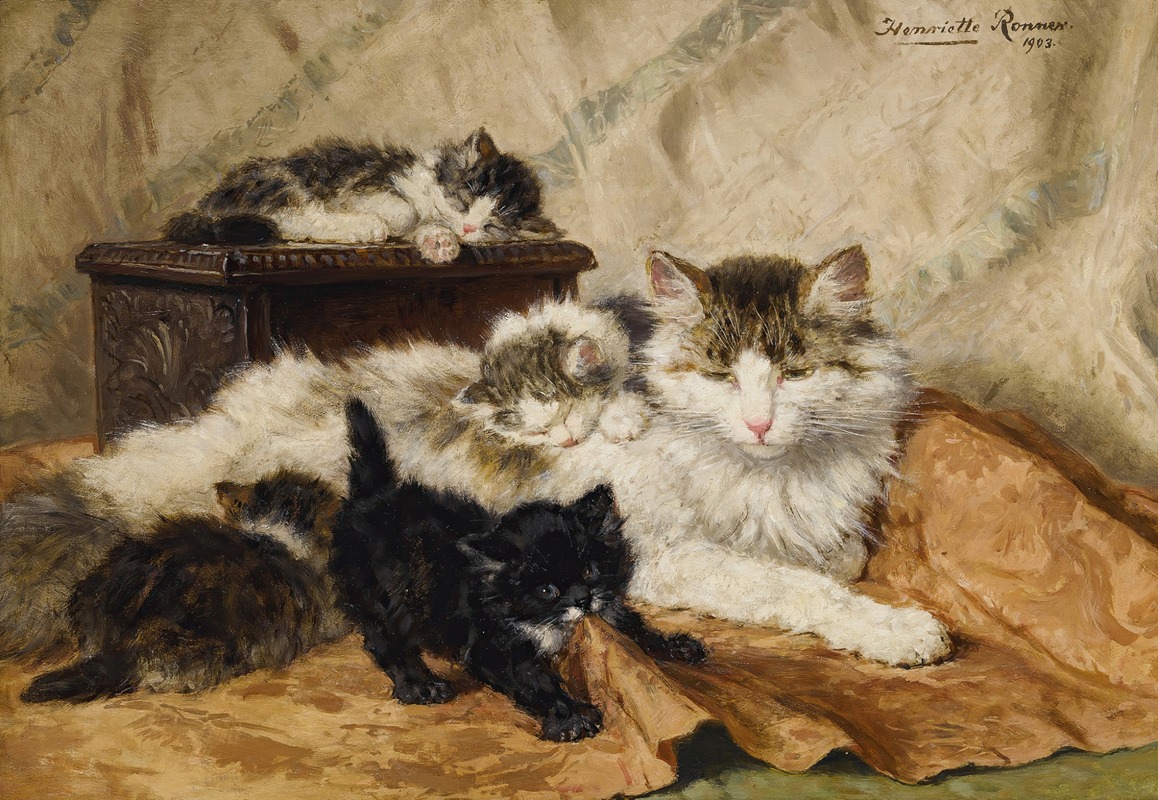 Henriëtte Ronner-Knip - A Mother And Her Kittens
