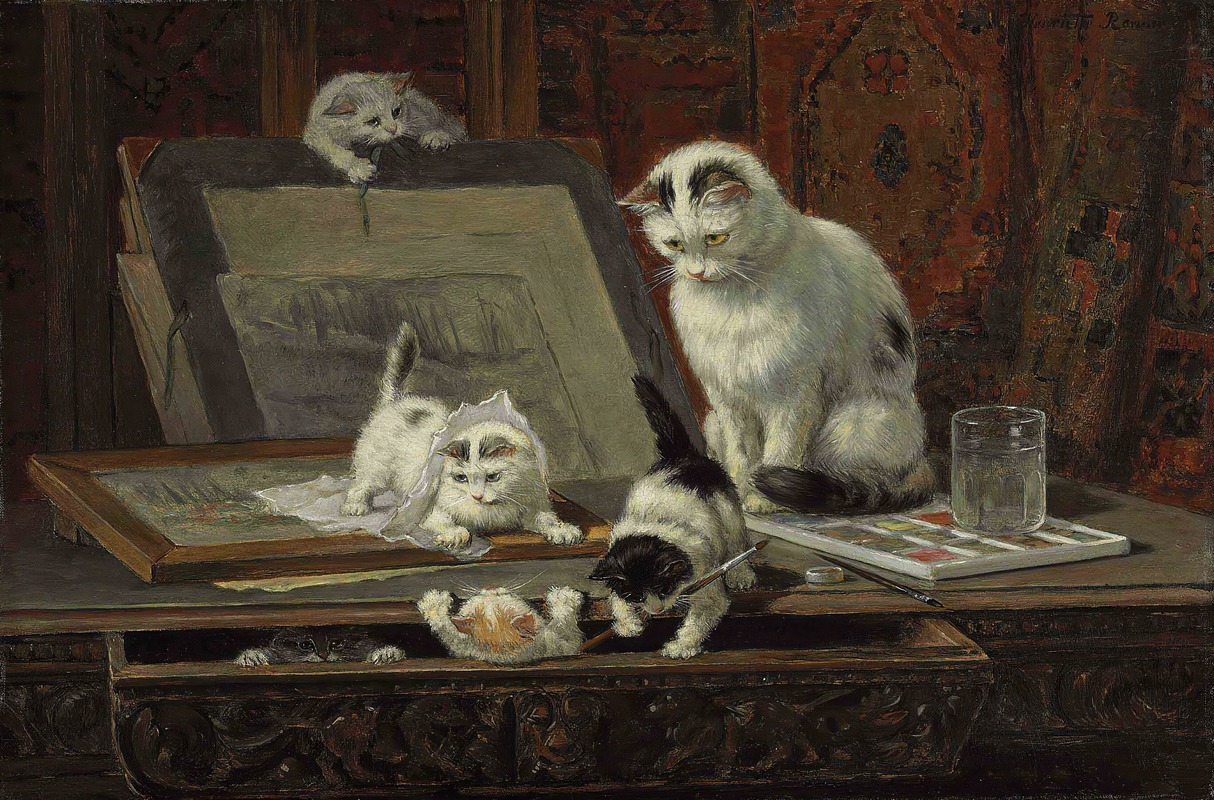 Henriëtte Ronner-Knip - The Kitten’s Art Lesson