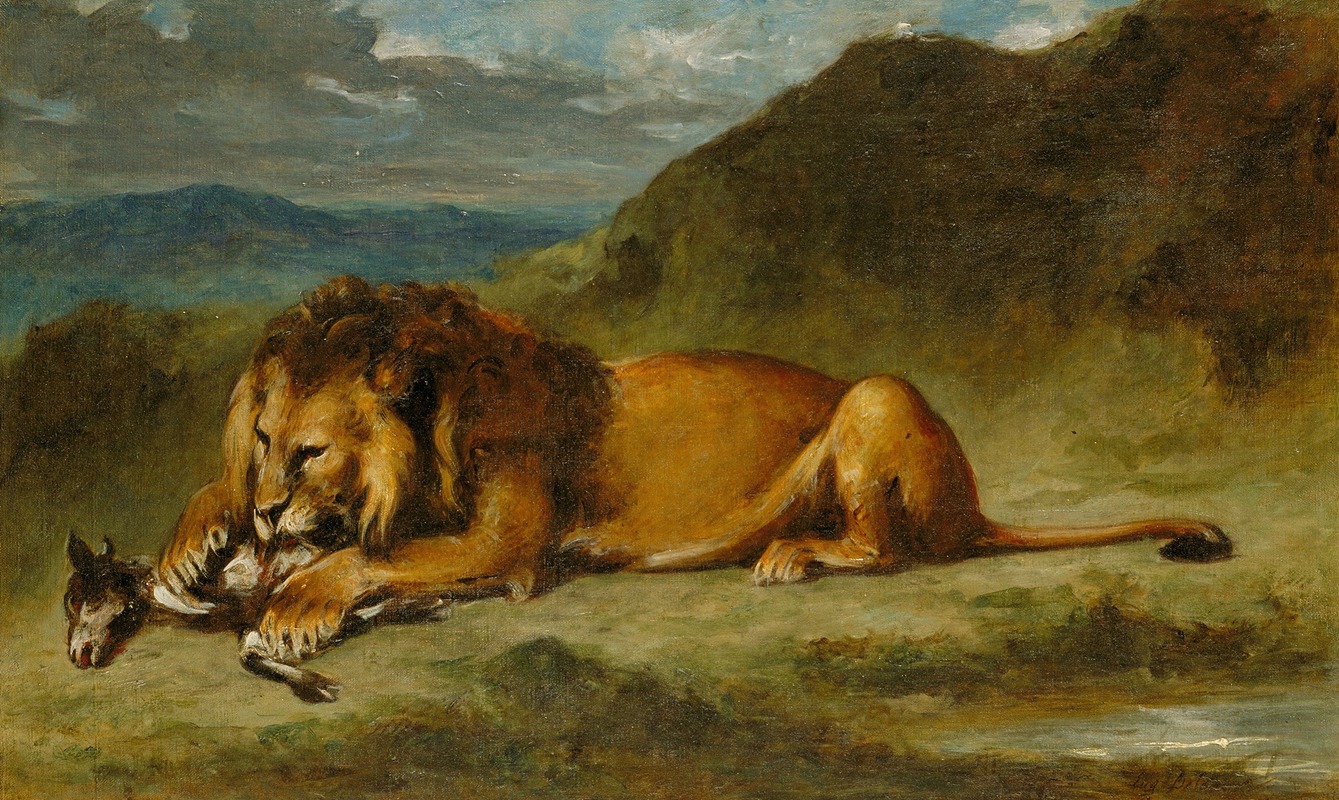 Imitator of Eugène Delacroix - Lion Devouring a Goat