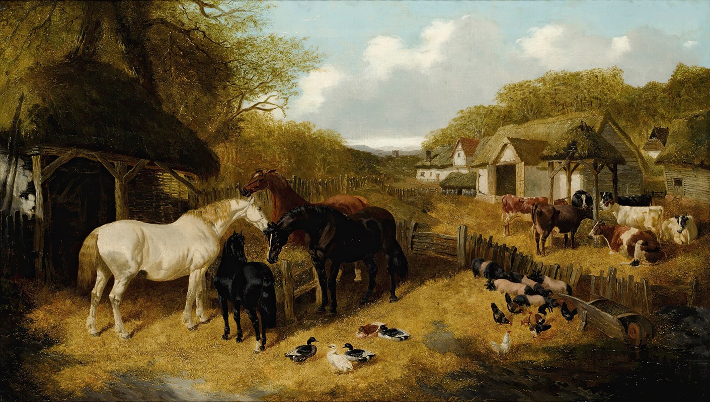 John Frederick Herring Jr. - Cattle, Pigs, Ducks, Chickens And Horses In A Farmyard