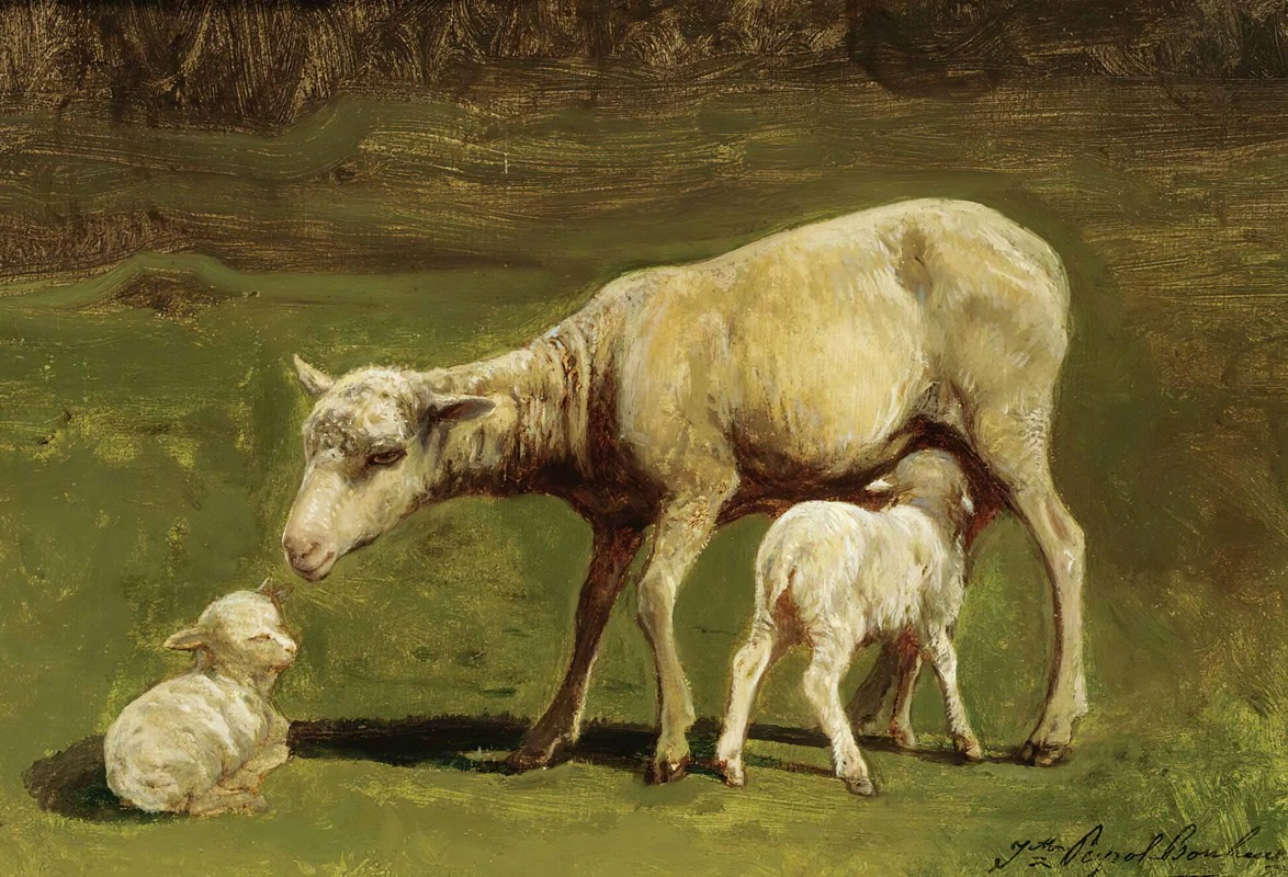 Juliette Peyrol-Bonheur - A Ewe And Two Lambs