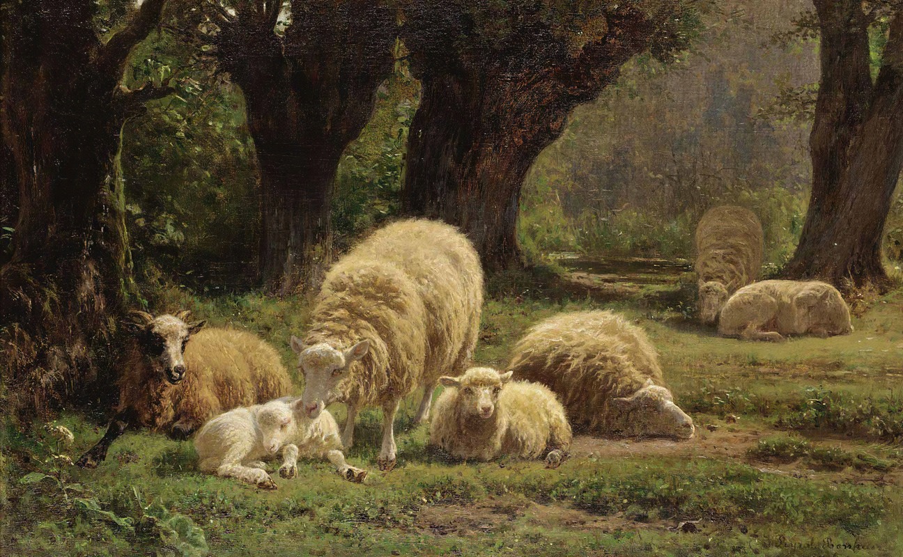 Juliette Peyrol-Bonheur - Sheep Grazing In A Wooded Clearing