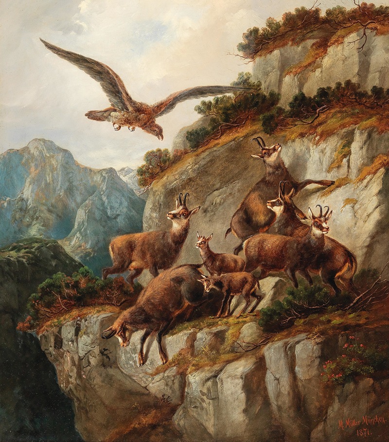 Moritz Müller - Chamois and Eagle on a Steep Cliff Face