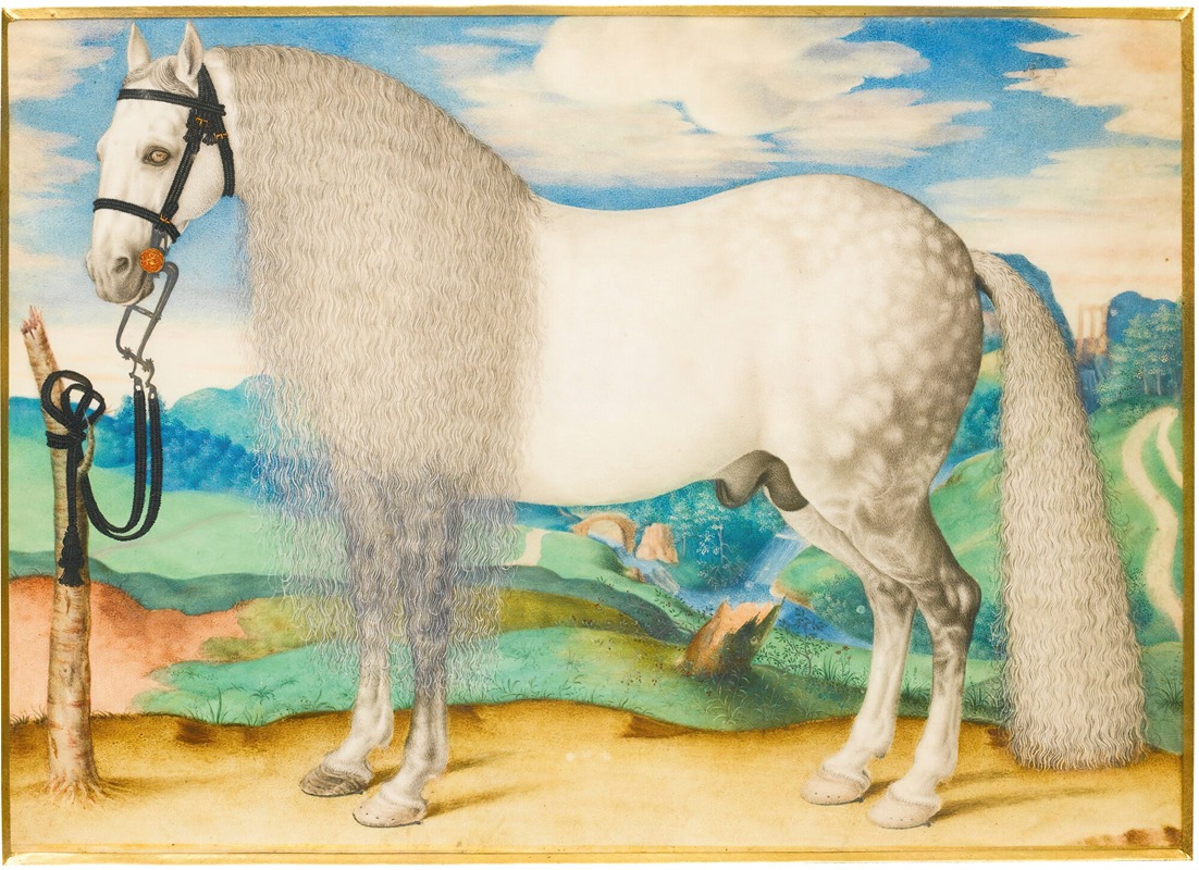 Prague School - A Dappled Grey Stallion Tethered In A Landscape