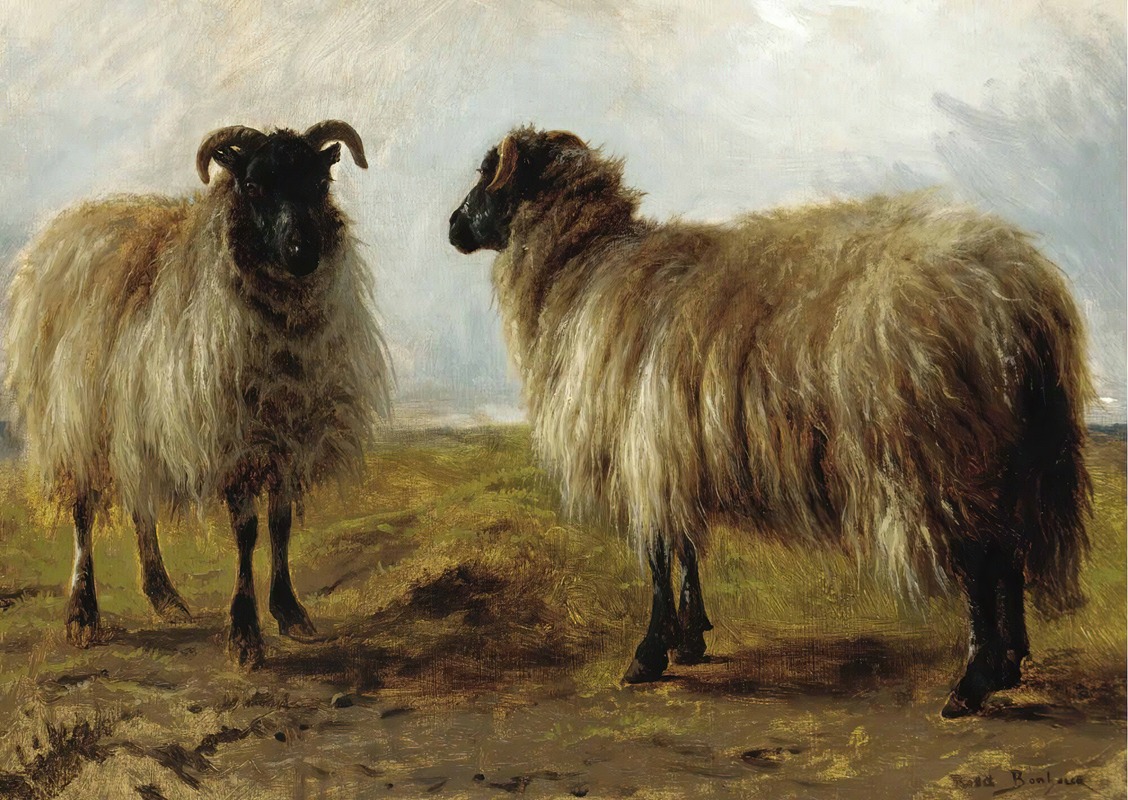 Rosa Bonheur - Two Rams In A Landscape
