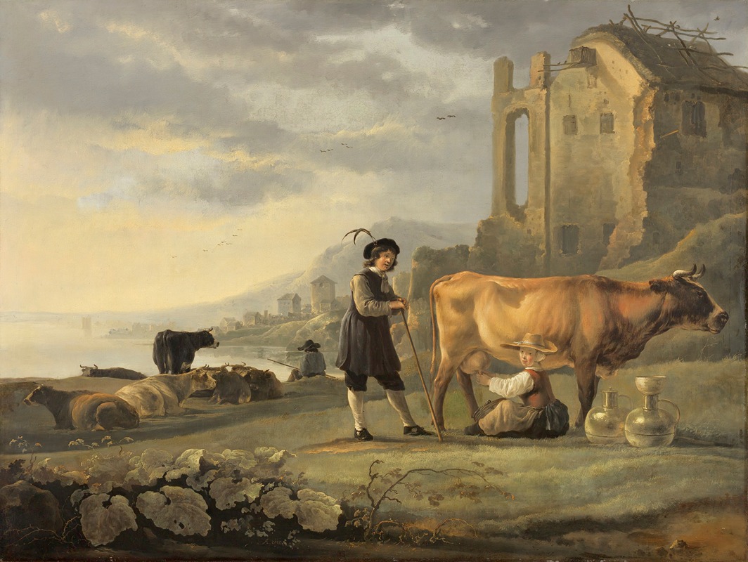 Aelbert Cuyp - Landscape with Maid Milking a Cow