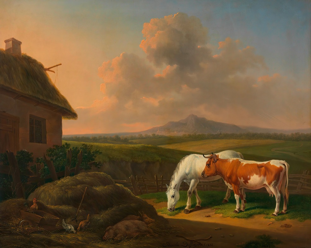 Alexander Johann Dallinger von Dalling - Pferd und Kuh im Wirtschaftshof