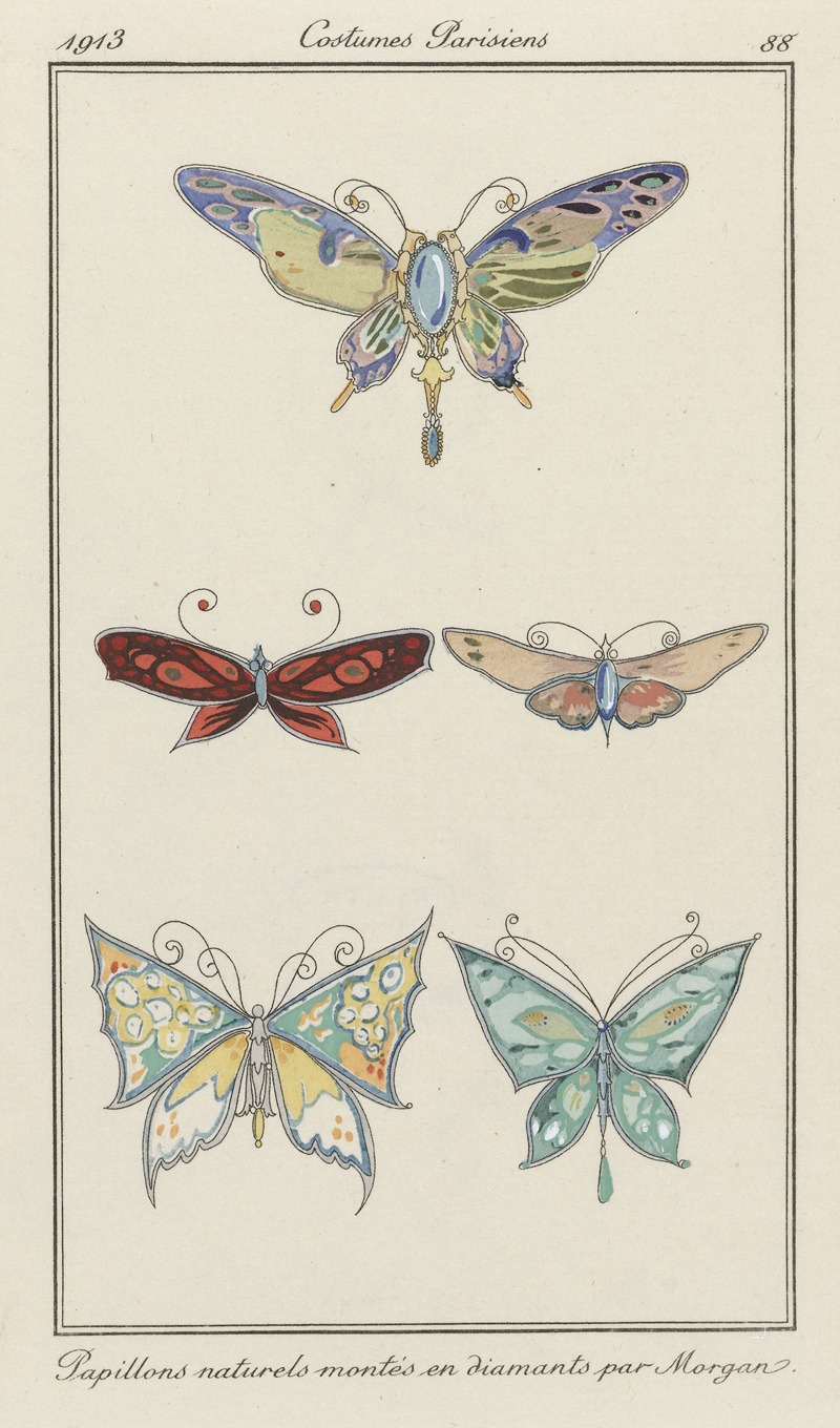 Anonymous - Journal des Dames et des Modes, Costumes Parisiens, 1913, No. 88 ; Papillons naturels montés (…)
