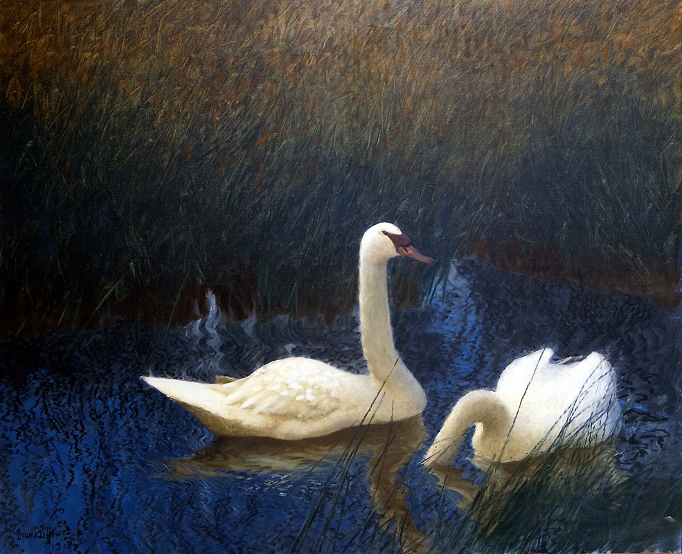Bruno Liljefors - Swans in Reeds